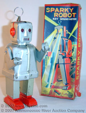tin toy sparky robot windup toy