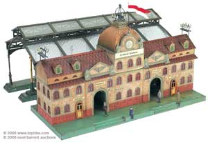 This Marklin Central Station with elaborate double-roofed glass canopy was one of the largest stations made by the famed German toy maker
