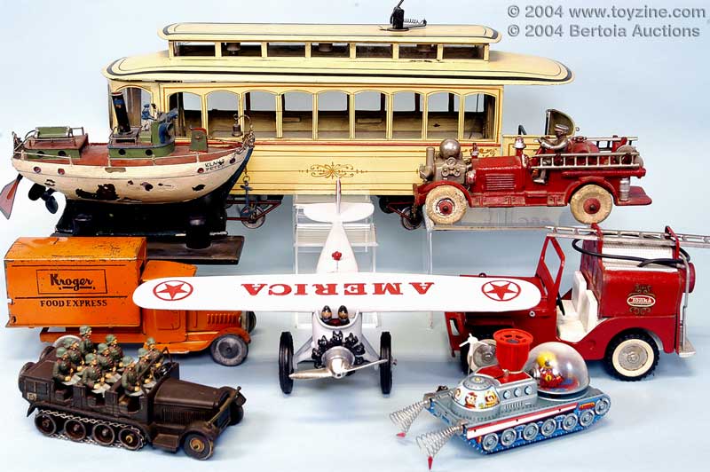 single prop America airplane, Ahrens Fox,transportation toys, space toys,pressed steel toys from Buddy ‘L’ to Tonka