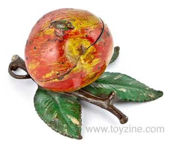 Apple Cast Iron Bank Kyser & Rex With K&R stamped on reverse of leaf, Rosy Red apple still bank