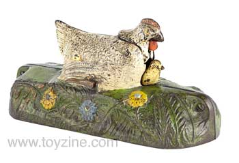Hen and Chick Cast Iron Mechanical Bank