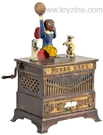 Organ Bank with Cat and Dog Cast Iron Mechanical Bank