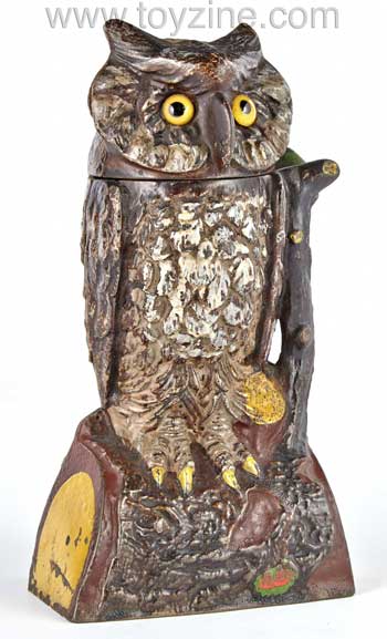 Owl Turns Head Cast Iron Mechanical Bank