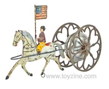 Patriotic Rider with Chime Bell Tin and Cast Iron Toy
