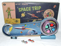 MASUDAYA JAPAN SPACE TRIP TIN BATTERY OP TOY & BOX Rare NMint Complete Working Space Toy w/Scarce Orig Box