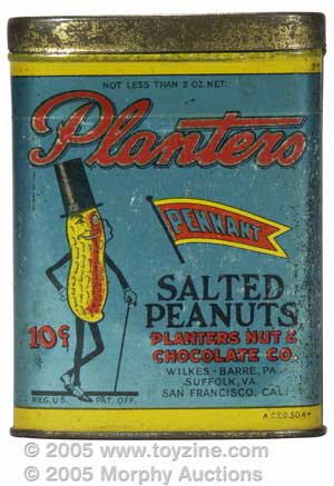 Extremely rare 1920s-era Planters Salted Peanuts pocket tin