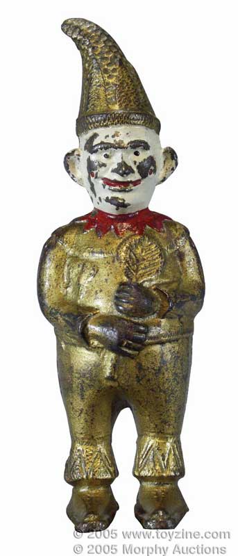 7in cast-iron Clown with Crooked Hat still bank, Moore #210