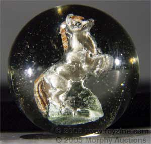 delicately painted rearing horse inside this sulphide marble