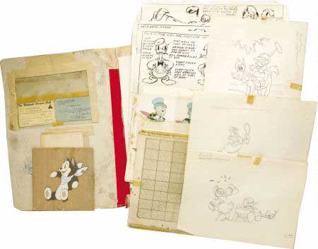 A sample portfolio of Disney Animation c. 1940’s including Donald Duck, Jiminy Cricket and others went for $7,767.50