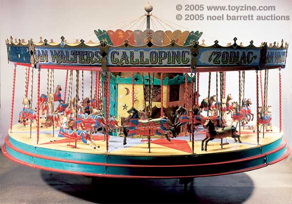 6ft in diameter mechanical carousel with finely carved wooden horses is a real eyecatcher. It was consigned to Barrett's
