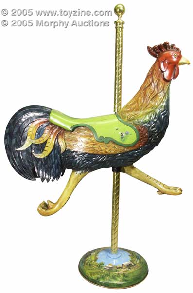 Circa 1915 Herschell Spillman carousel exterior-row rooster, largest of three sizes carved by the North Tonawanda, N.Y