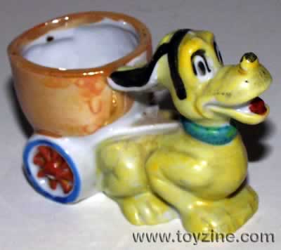 PLUTO - EGGCUP - 1960s - JAPAN, lustreware china Pluto pulling cart, copyright Walt Disney Productions marking