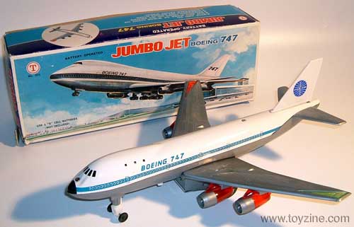 JUMBO JET Boeing 747 - Tin/Plastic - Jet plane in box, battery operated made in Hong Kong by T.Top