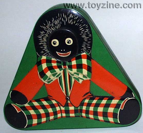 Golliwog Candy Tin - 1930's. This rare tin has a wonderfully embossed image of a Golliwog